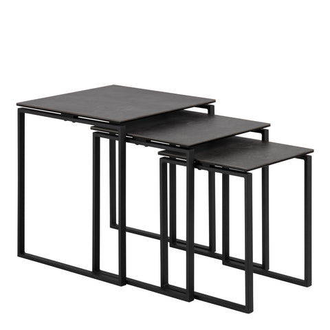 Katrine Ceramic Nest of Tables in Black Set of 3 — front view
