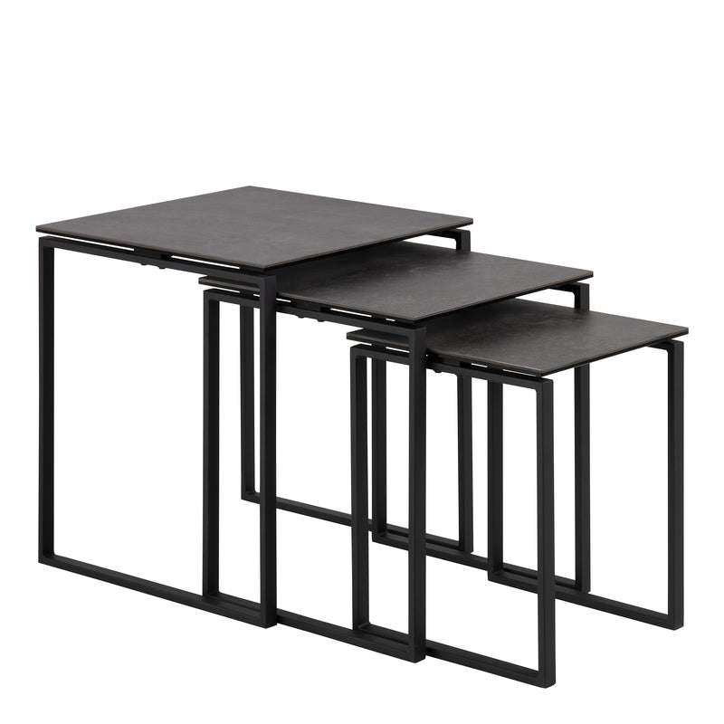 Katrine Ceramic Nest of Tables in Black Set of 3 — front view