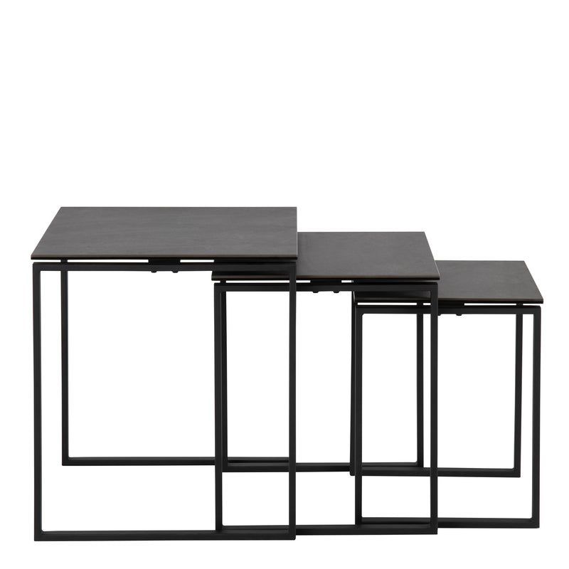 Katrine Ceramic Nest of Tables in Black Set of 3 — side angle