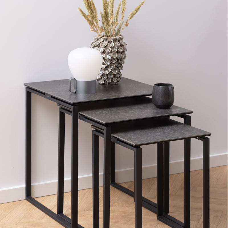 Katrine Ceramic Nest of Tables in Black Set of 3 — alternative angle