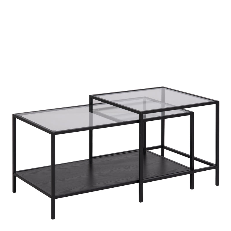 Seaford Black Metal Coffee Table Set with Glass Top — front view