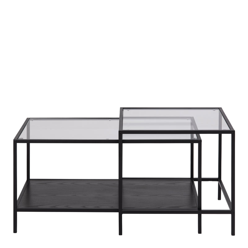 Seaford Black Metal Coffee Table Set with Glass Top — side angle