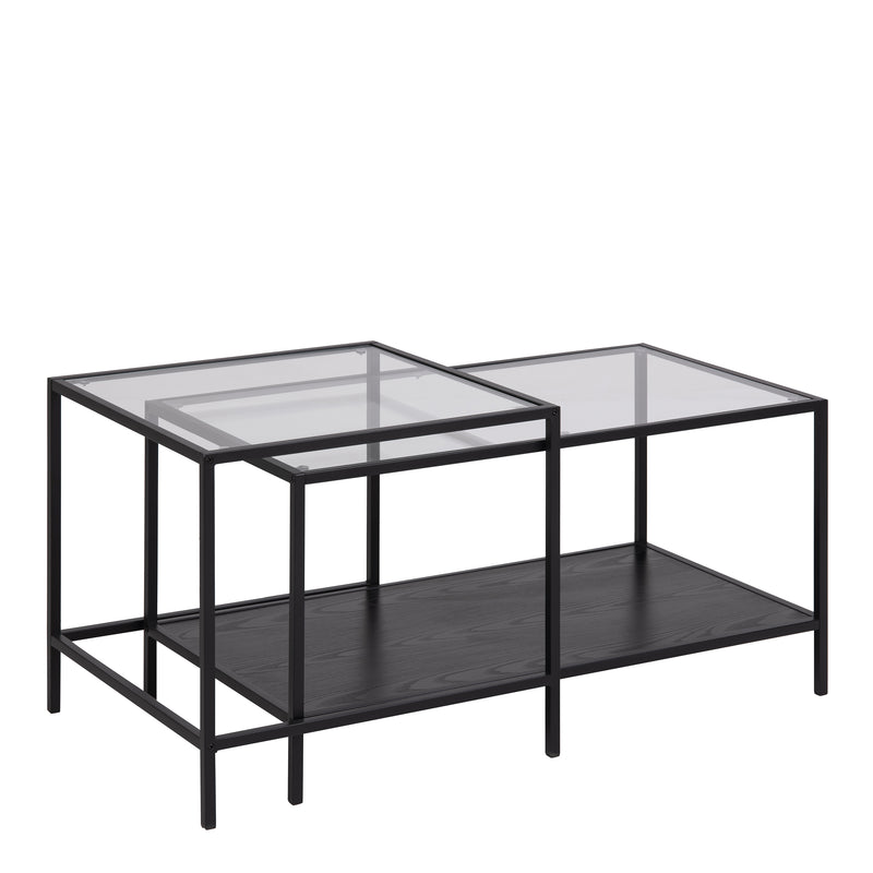 Seaford Black Metal Coffee Table Set with Glass Top — detail view