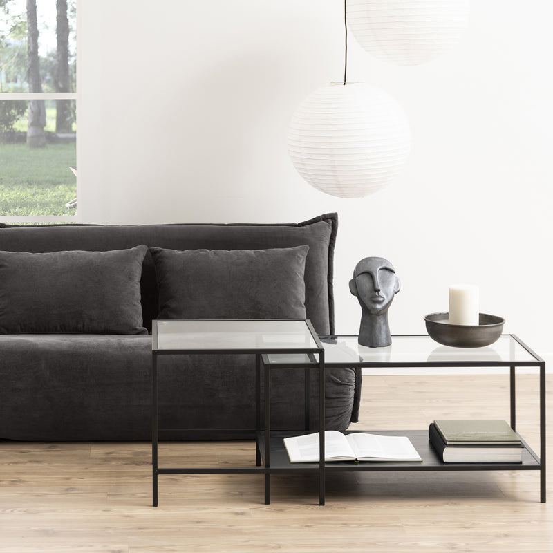Seaford Black Metal Coffee Table Set with Glass Top — alternative angle