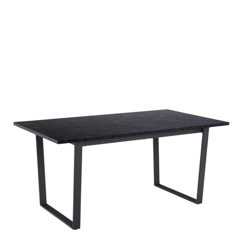 Amble Dining Table with Black Marble Melamine Top & Black Legs — front view