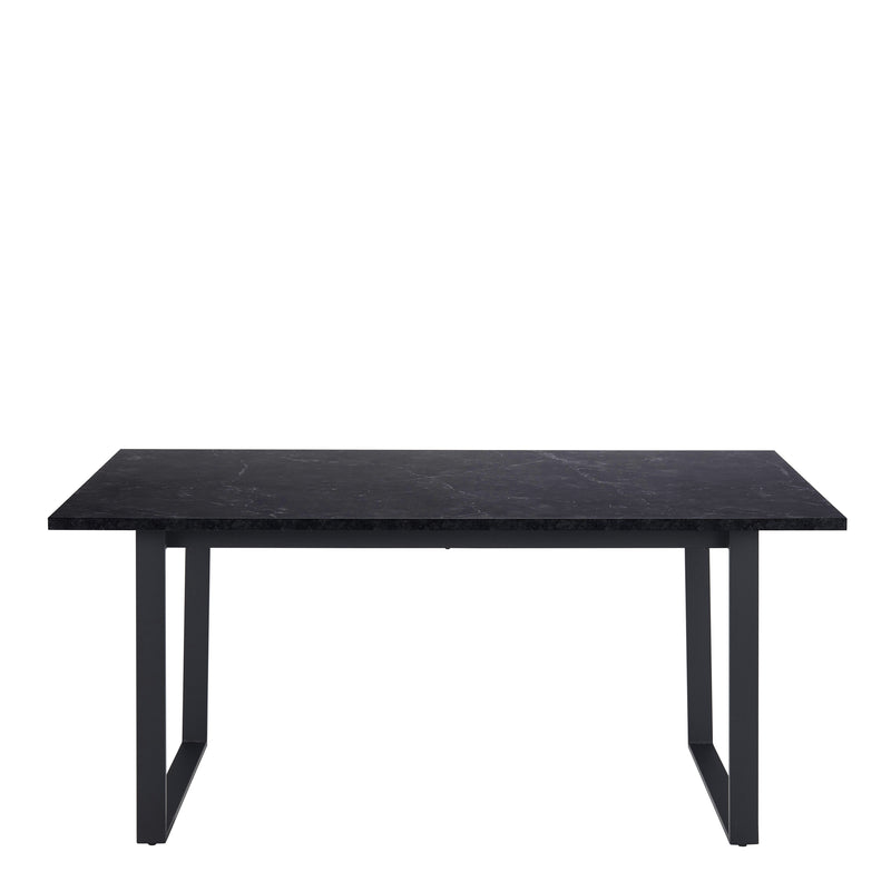 Amble Dining Table with Black Marble Melamine Top & Black Legs — side angle
