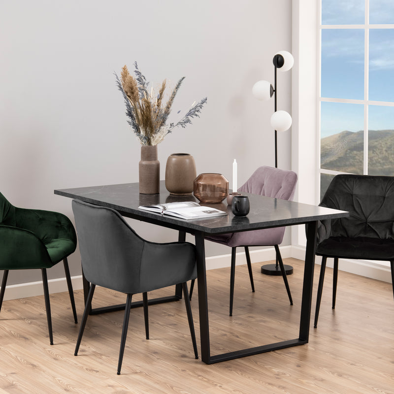 Amble Dining Table with Black Marble Melamine Top & Black Legs — detail view