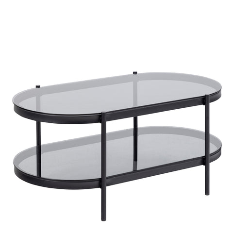 Bayonne Oval Coffee Table with Smoked Glass Top — front view