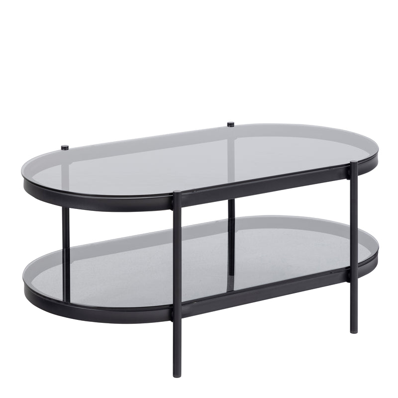 Bayonne Oval Coffee Table with Smoked Glass Top — front view
