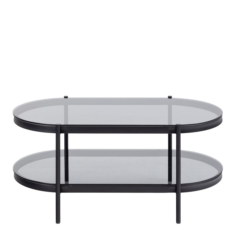 Bayonne Oval Coffee Table with Smoked Glass Top — side angle