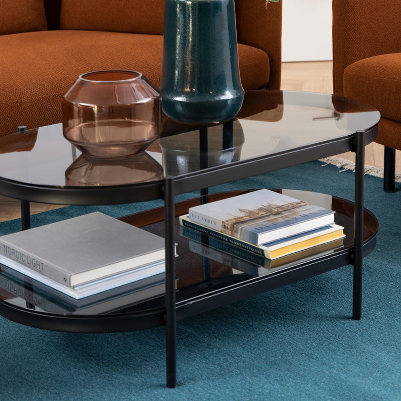 Bayonne Oval Coffee Table with Smoked Glass Top — alternative angle