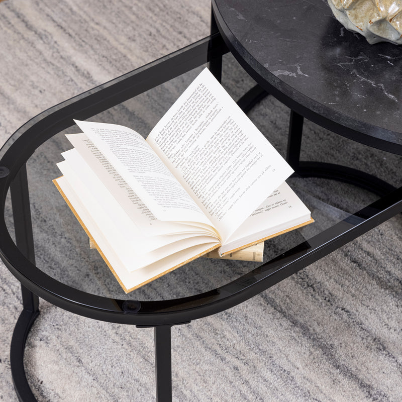 Spiro Round/Oval Coffee Table Set with Black Marble/Smoked Melamine Glass Top — alternative angle