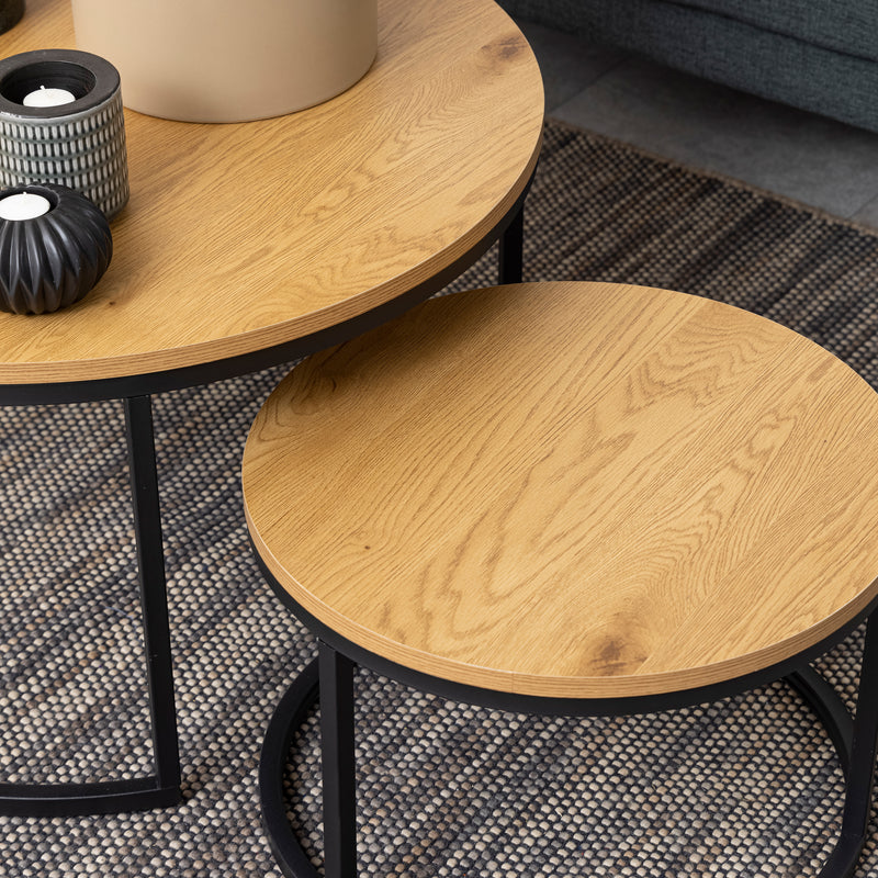 Spiro Round Coffee Table Set with Oak Top & Black Legs — alternative angle