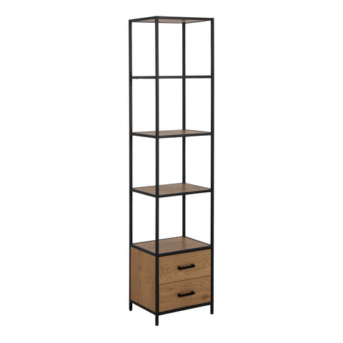 Seaford Bookcase with 2 Drawers and 3 Shelves in Black & Oak — front view