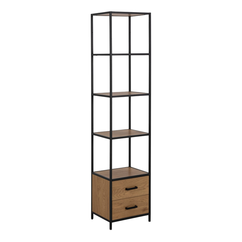 Seaford Bookcase with 2 Drawers and 3 Shelves in Black & Oak — front view