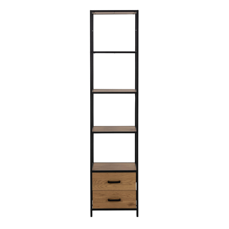 Seaford Bookcase with 2 Drawers and 3 Shelves in Black & Oak — side angle