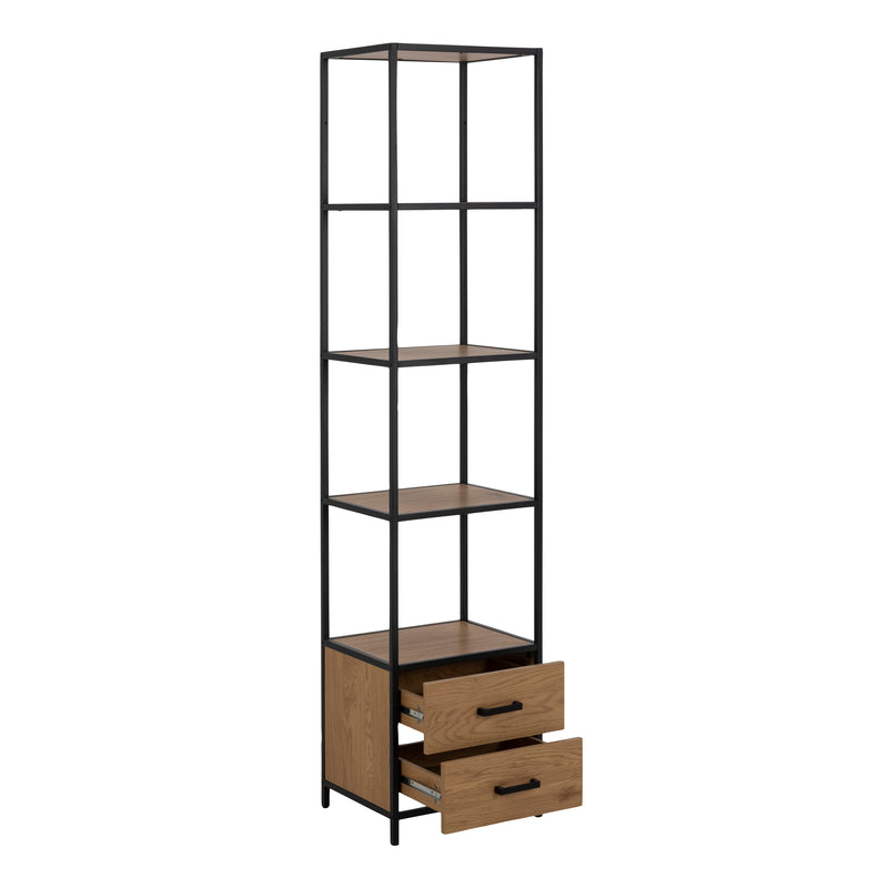 Seaford Bookcase with 2 Drawers and 3 Shelves in Black & Oak — detail view