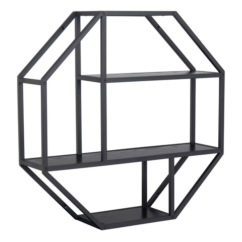 Seaford Octagonal Metal Wall Shelf in Black — front view
