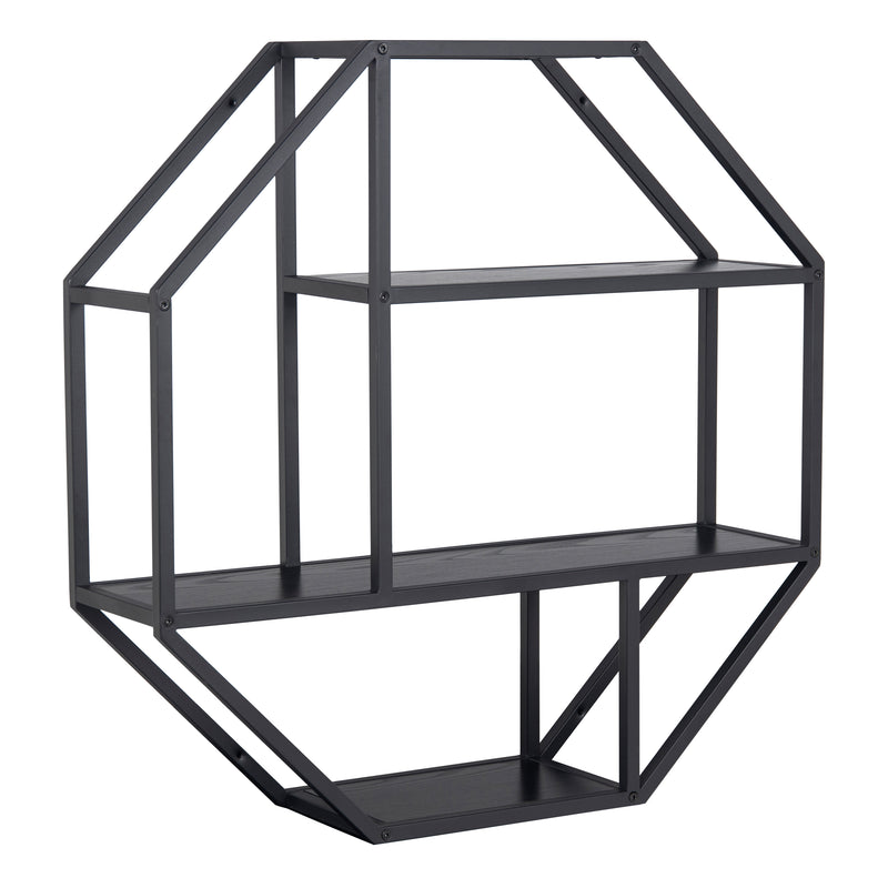 Seaford Octagonal Metal Wall Shelf in Black — front view