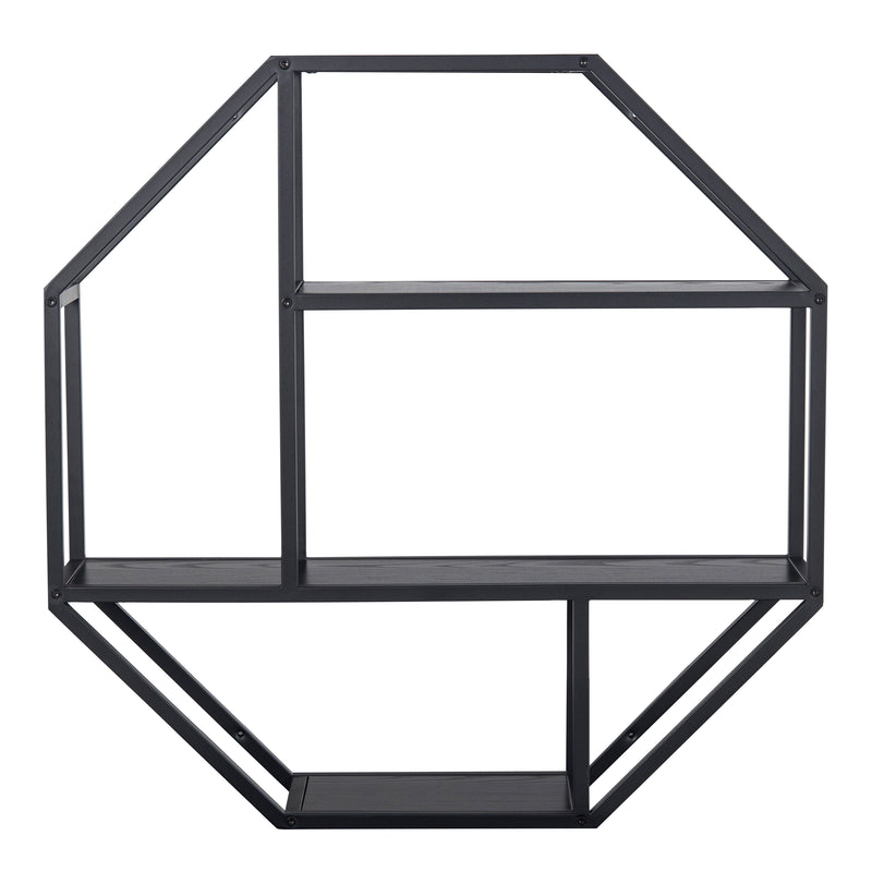 Seaford Octagonal Metal Wall Shelf in Black — side angle