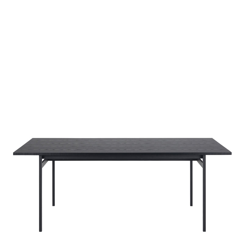 Angus Dining Table in Black 200x90cm includes 4 Carrie Swivel Dining Chairs in Sand — detail view