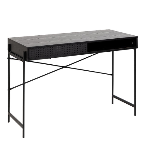 Angus Office Desk with Sliding Door in Black — front view