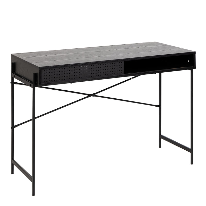 Angus Office Desk with Sliding Door in Black — front view