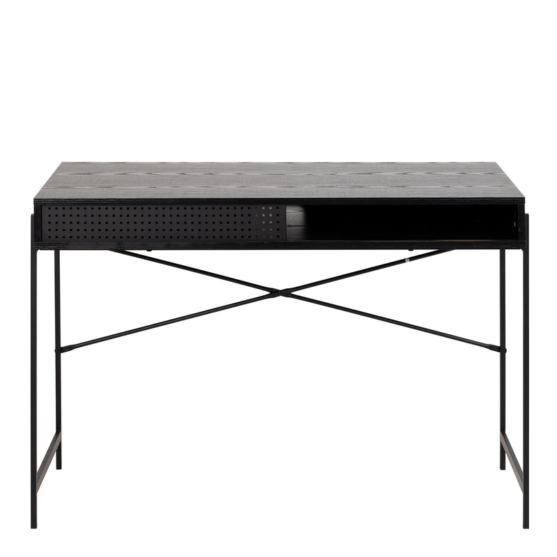 Angus Office Desk with Sliding Door in Black — side angle