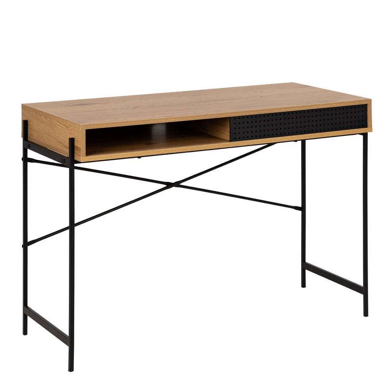 Angus Office Desk with Sliding Door in Oak & Black — detail view