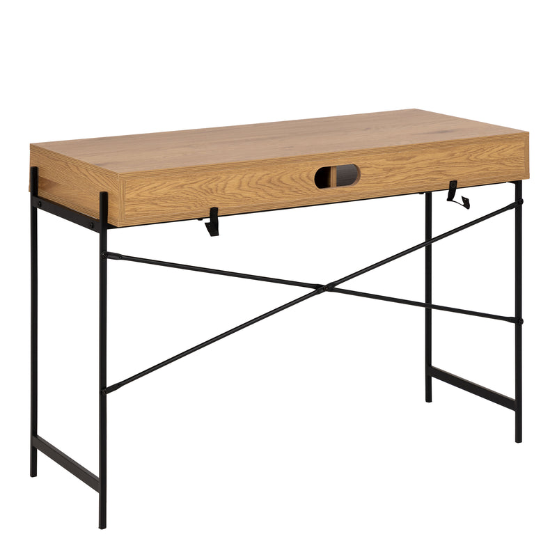 Angus Office Desk with Sliding Door in Oak & Black — alternative angle