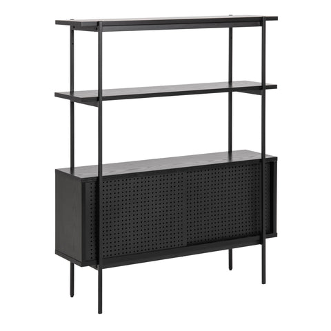 Angus Small Bookcase with 2 Sliding Doors in Black — front view