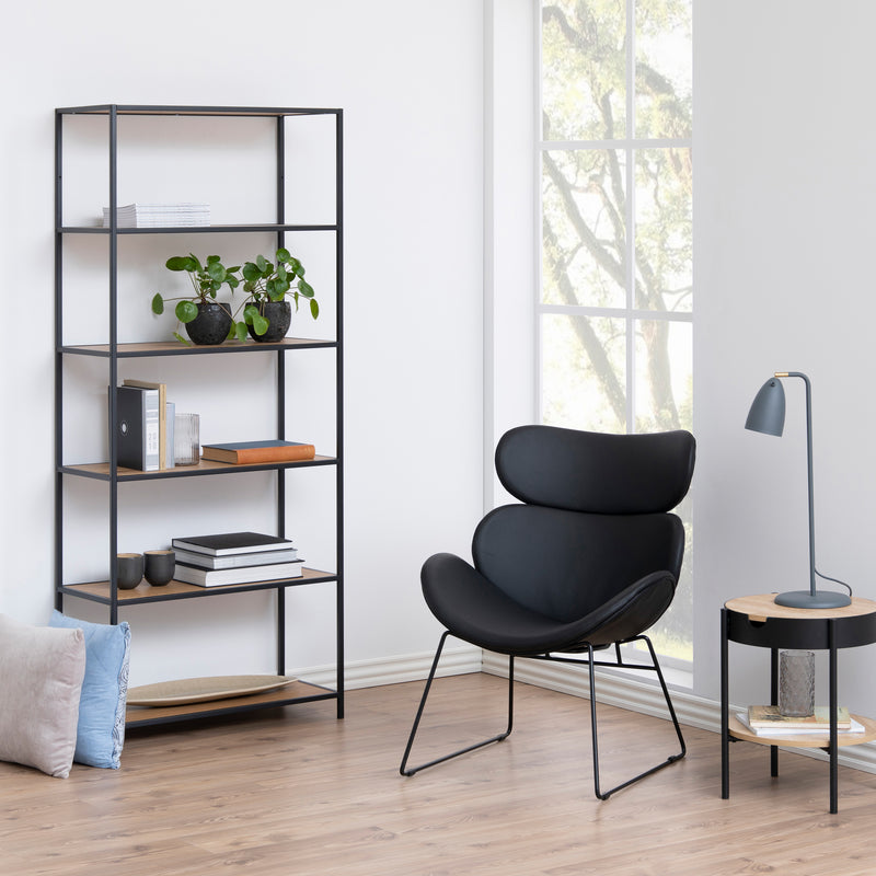 Seaford Tall Black Metal Bookcase with 5 Shelves in Oak — alternative angle