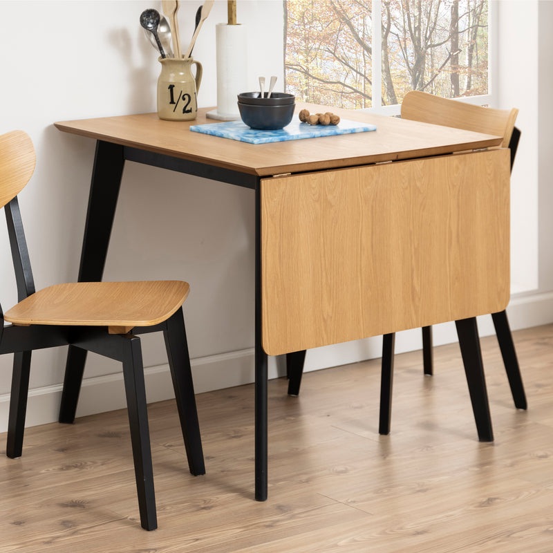 Roxby Extending Dining Table 120x80cm in Oak & Black includes 2 Roxby Dining Chairs in Black and Oak — alternative angle