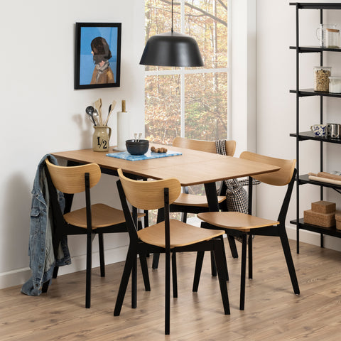 Roxby Extending Dining Table 120x80cm in Oak & Black includes 4 Roxby Dining Chairs in Black and Oak — view