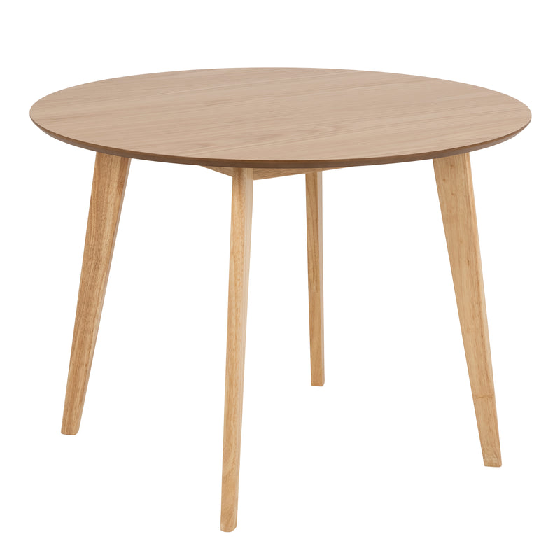 Roxby Round Dining Table in Oak 105cm includes 4 Roxby Dining Chairs in Oak — side angle
