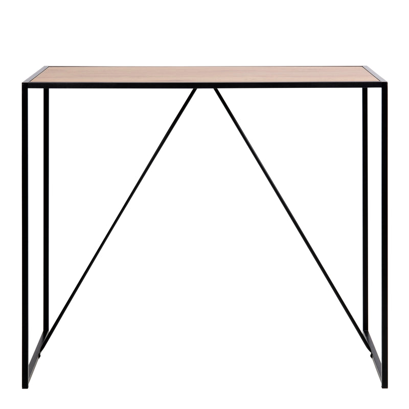 Seaford Black Metal Bar Table with Oak Top — side angle