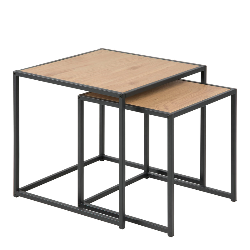 Seaford Black Metal Nest of Tables with Oak Top — front view