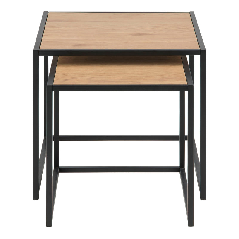Seaford Black Metal Nest of Tables with Oak Top — side angle