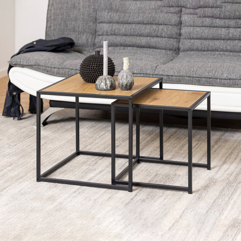 Seaford Black Metal Nest of Tables with Oak Top — alternative angle