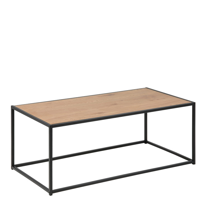 Seaford Black Metal Coffee Table with Oak Top — front view