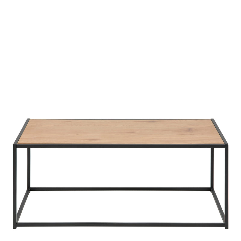 Seaford Black Metal Coffee Table with Oak Top — side angle