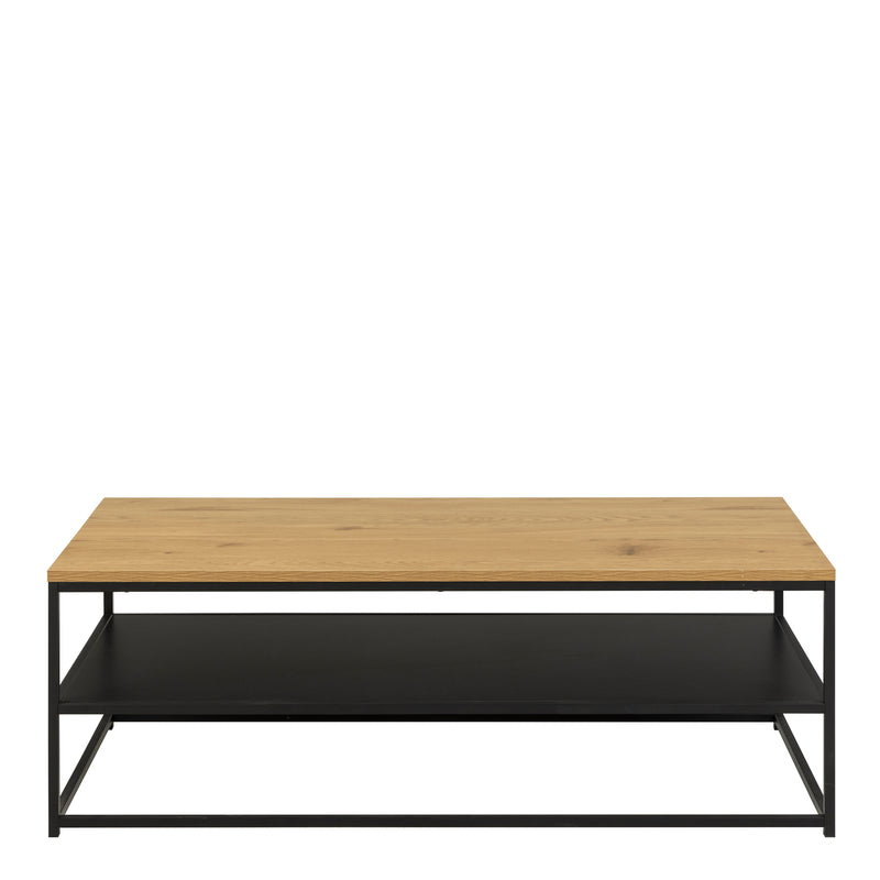 Gila Coffee Table with Open Shelf in Oak & Black — side angle