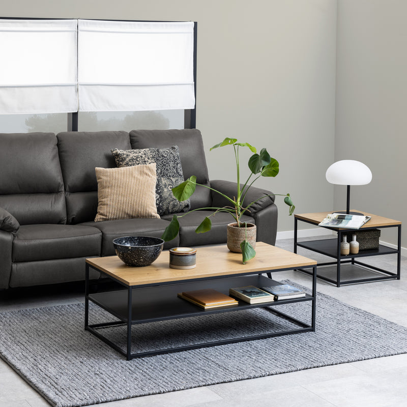 Gila Coffee Table with Open Shelf in Oak & Black — detail view