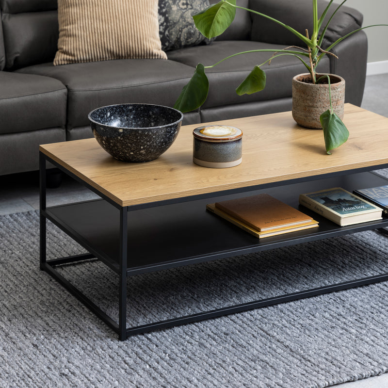 Gila Coffee Table with Open Shelf in Oak & Black — alternative angle