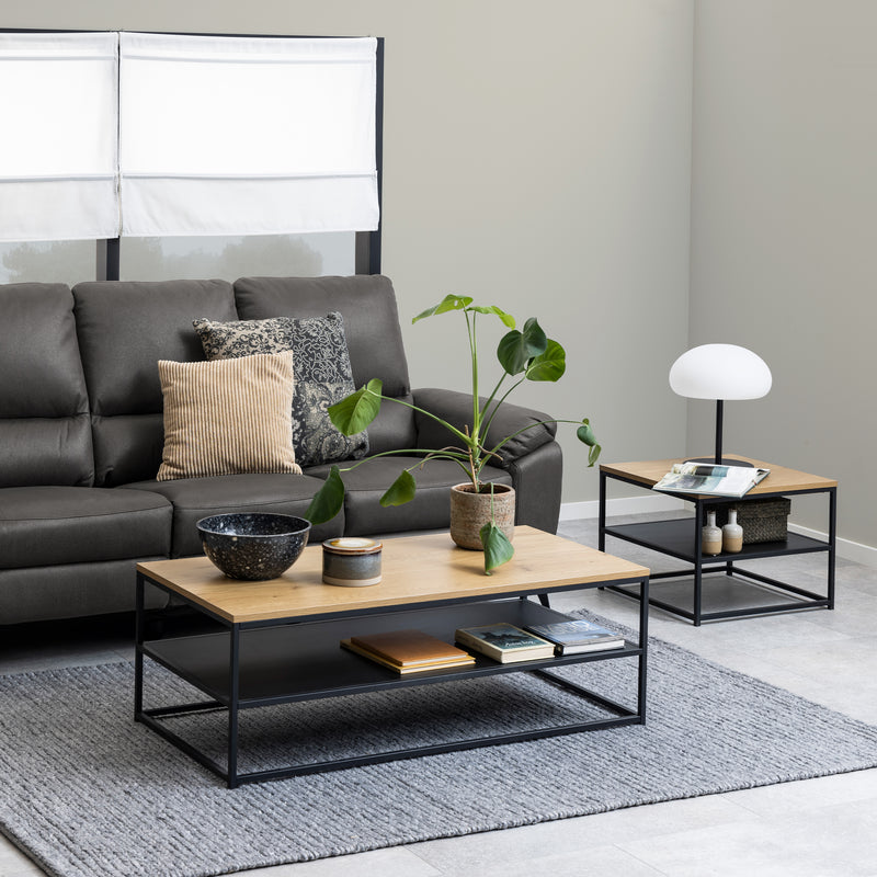 Gila Square Coffee Table with Open Shelf in Oak & Black — detail view