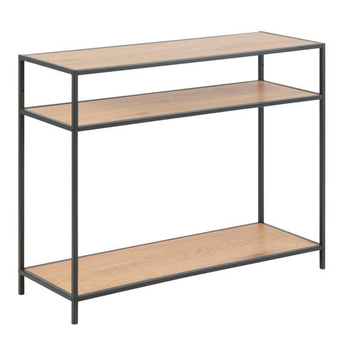 Seaford Console Table, 2 Shelves in Black and Oak — front view