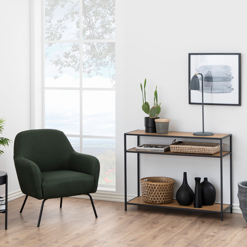 Seaford Console Table, 2 Shelves in Black and Oak — alternative angle
