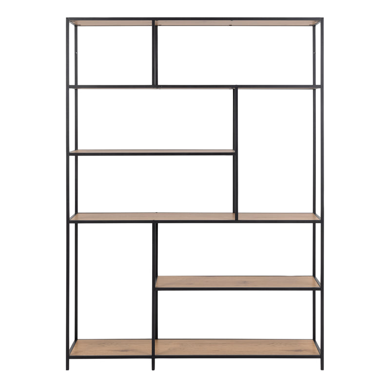 Seaford  Bookcase with 5 Shelves in Black and Oak — side angle