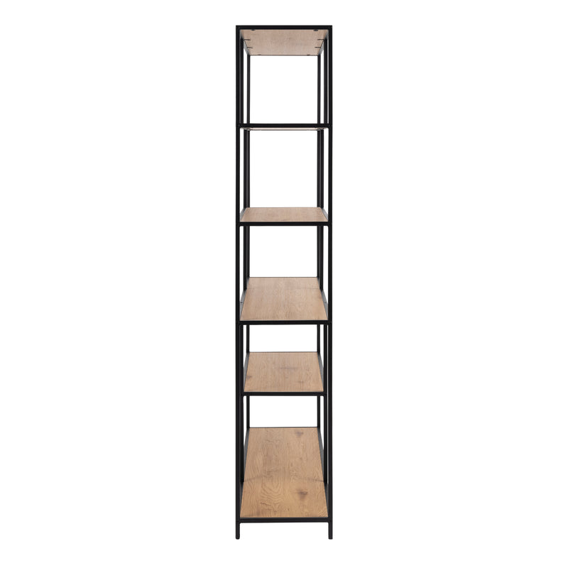 Seaford  Bookcase with 5 Shelves in Black and Oak — detail view