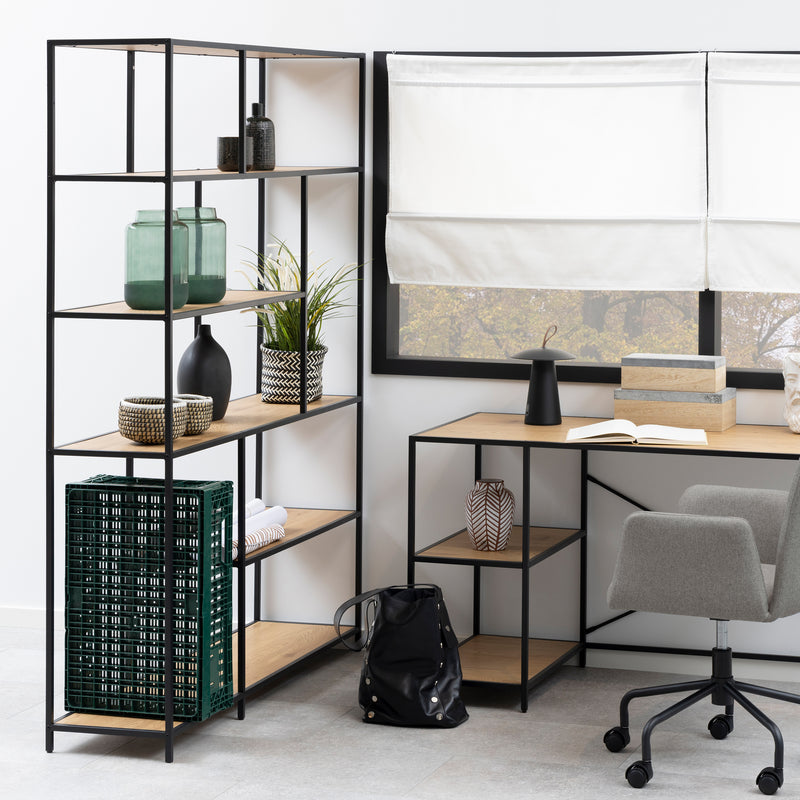 Seaford  Bookcase with 5 Shelves in Black and Oak — alternative angle